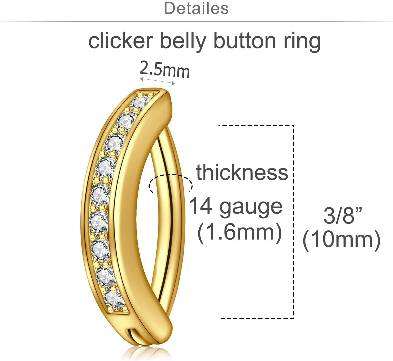 Longita Belly Ring - Surgical Steel & Gold Clicker, Hypoallergenic Navel Ring for Women