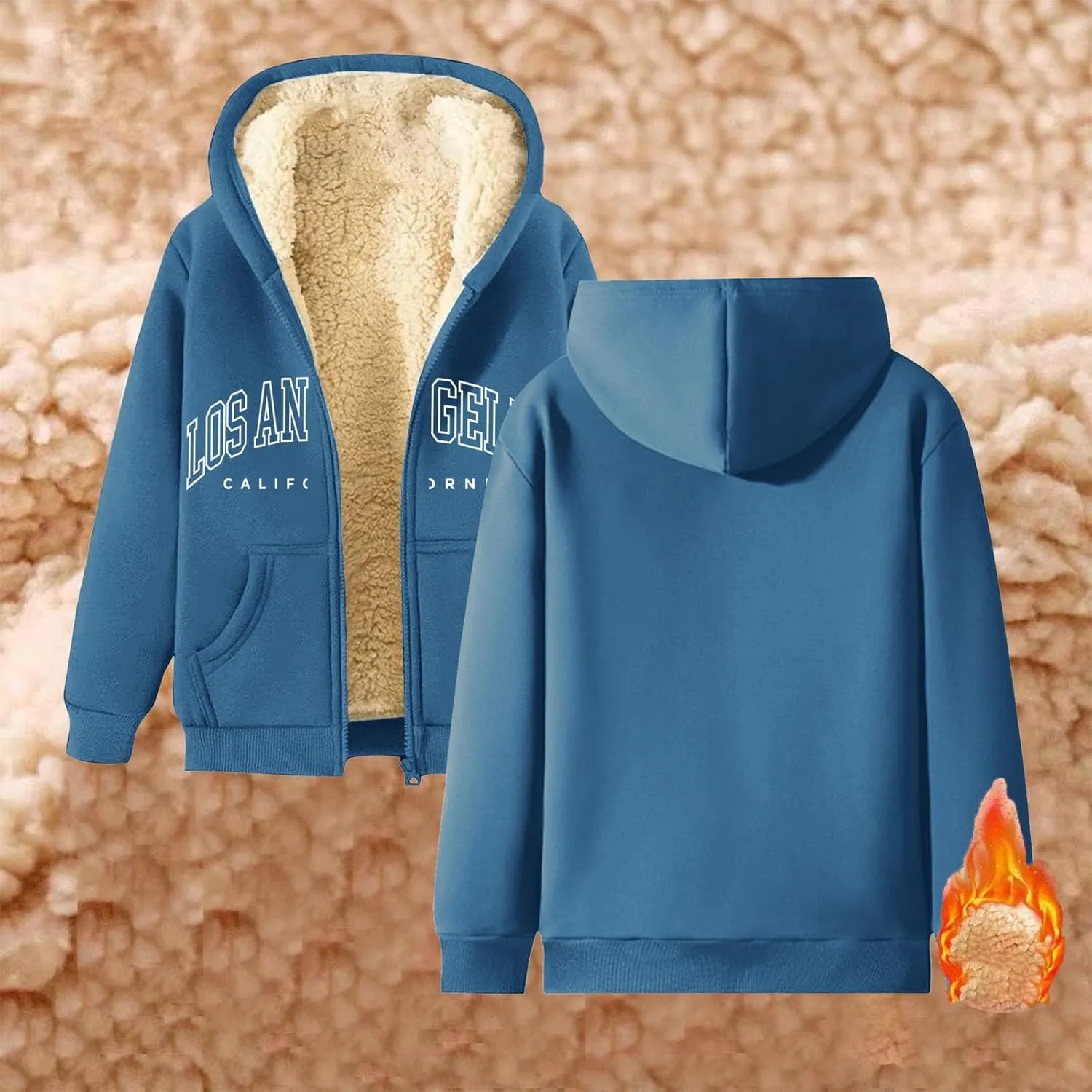 Los Angeles Zip Up Fleece Hoodies for Men Women Casual Winter Warm Jacket Cozy Trendy California Hoodie Coats