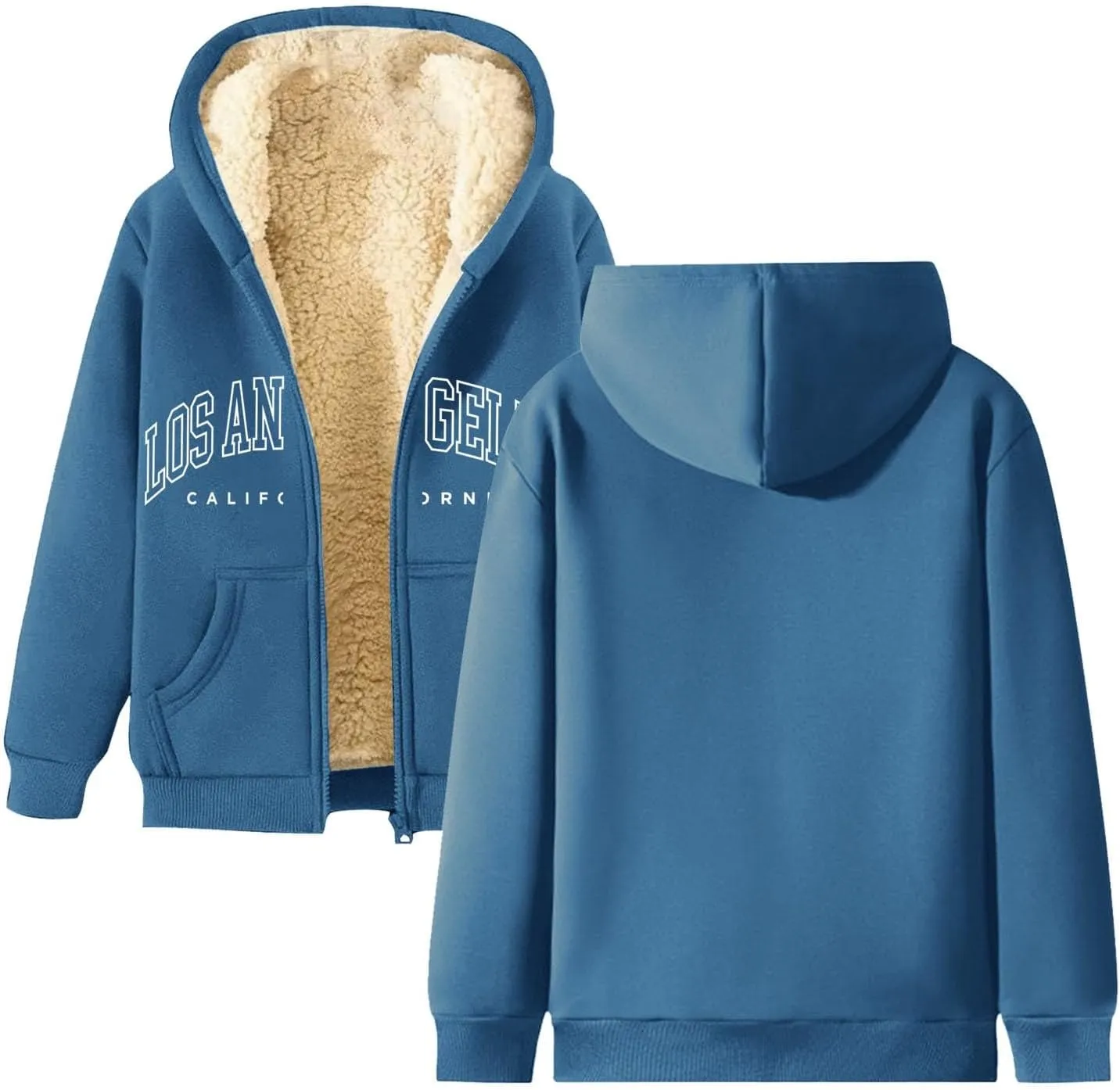 Los Angeles Zip Up Fleece Hoodies for Men Women Casual Winter Warm Jacket Cozy Trendy California Hoodie Coats
