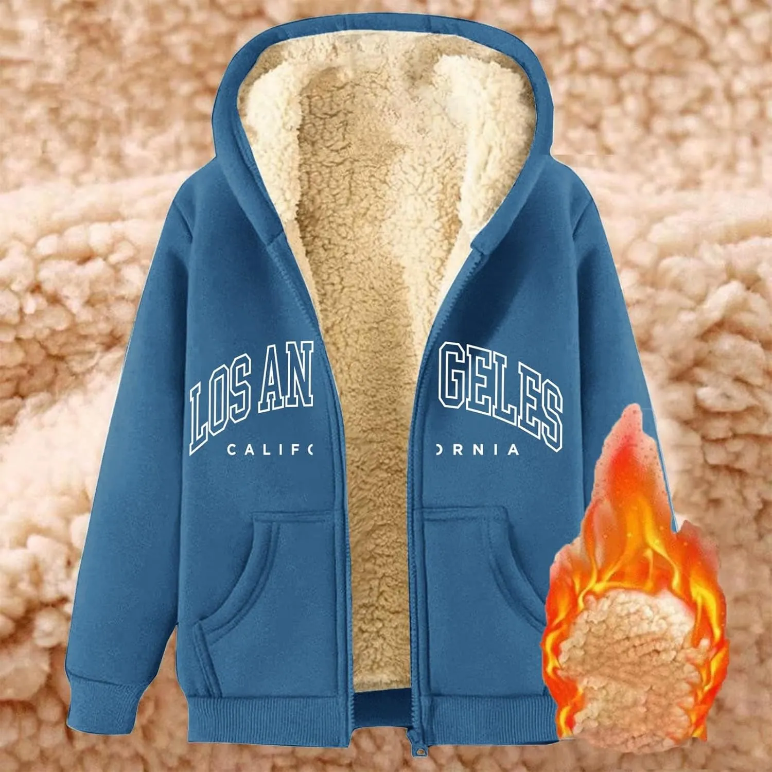 Los Angeles Zip Up Fleece Hoodies for Men Women Casual Winter Warm Jacket Cozy Trendy California Hoodie Coats