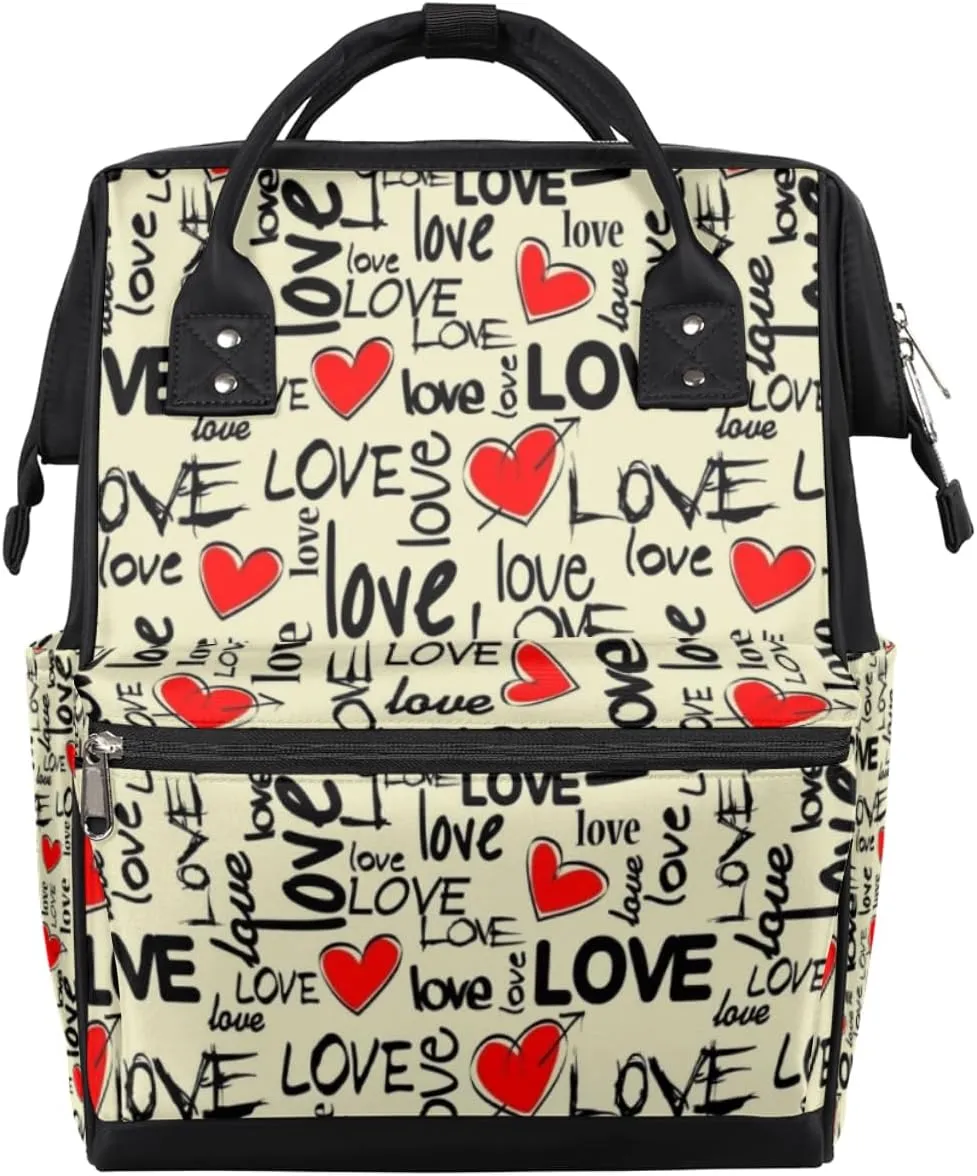 Love Heart Graffiti Diaper Bag Tote Large Capacity Waterproof with Adjustable Shoulder Strap and Pram Straps Mommy Bag for Hospital Beach Weekender Travel