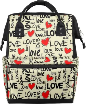 Love Heart Graffiti Diaper Bag Tote Large Capacity Waterproof with Adjustable Shoulder Strap and Pram Straps Mommy Bag for Hospital Beach Weekender Travel