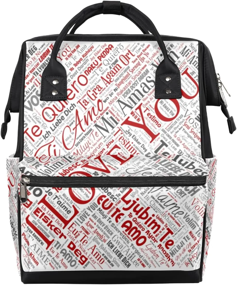 Love Letters Diaper Bag Tote Large Capacity Waterproof with Adjustable Shoulder Strap and Pram Straps Mommy Bag for Hospital Beach Weekender Travel