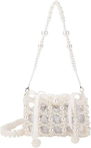 Luxury Pearl Bag Chain Bag Purse Ladies Beaded Cross Body Shoulder Bag Handmade Bags Women's Clutches for Wedding Party Bridal Party Gifts for Girls Women 16