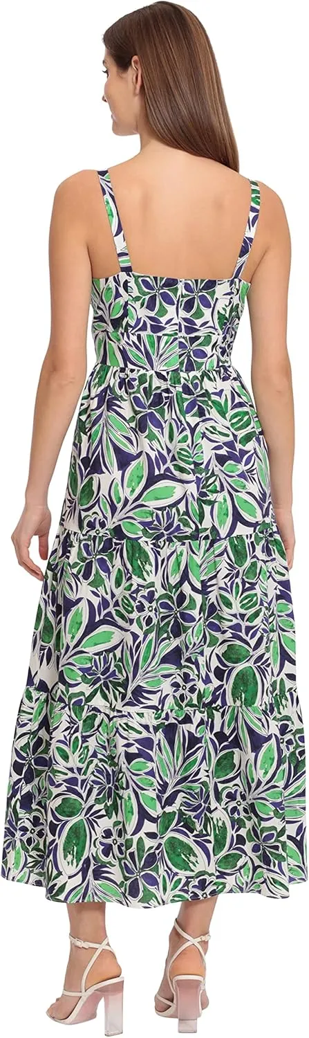 Maggy London Women's V-Neck Cotton Tiered Maxi Vacation Resort Event Guest of