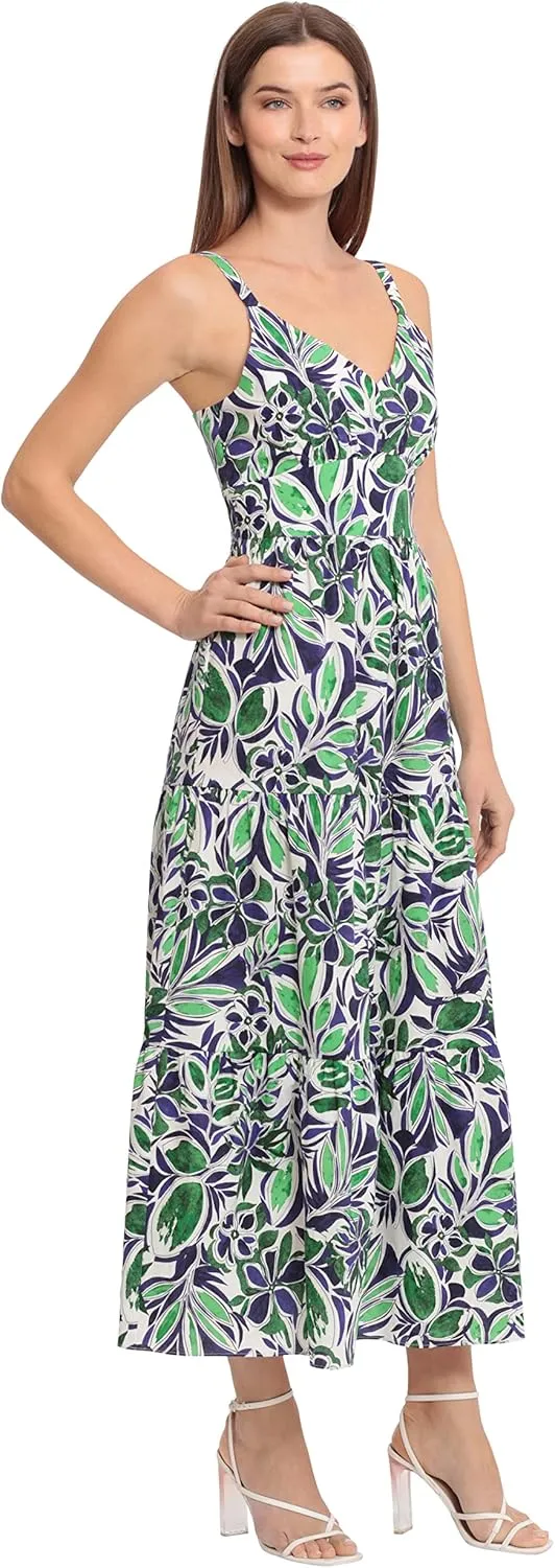 Maggy London Women's V-Neck Cotton Tiered Maxi Vacation Resort Event Guest of