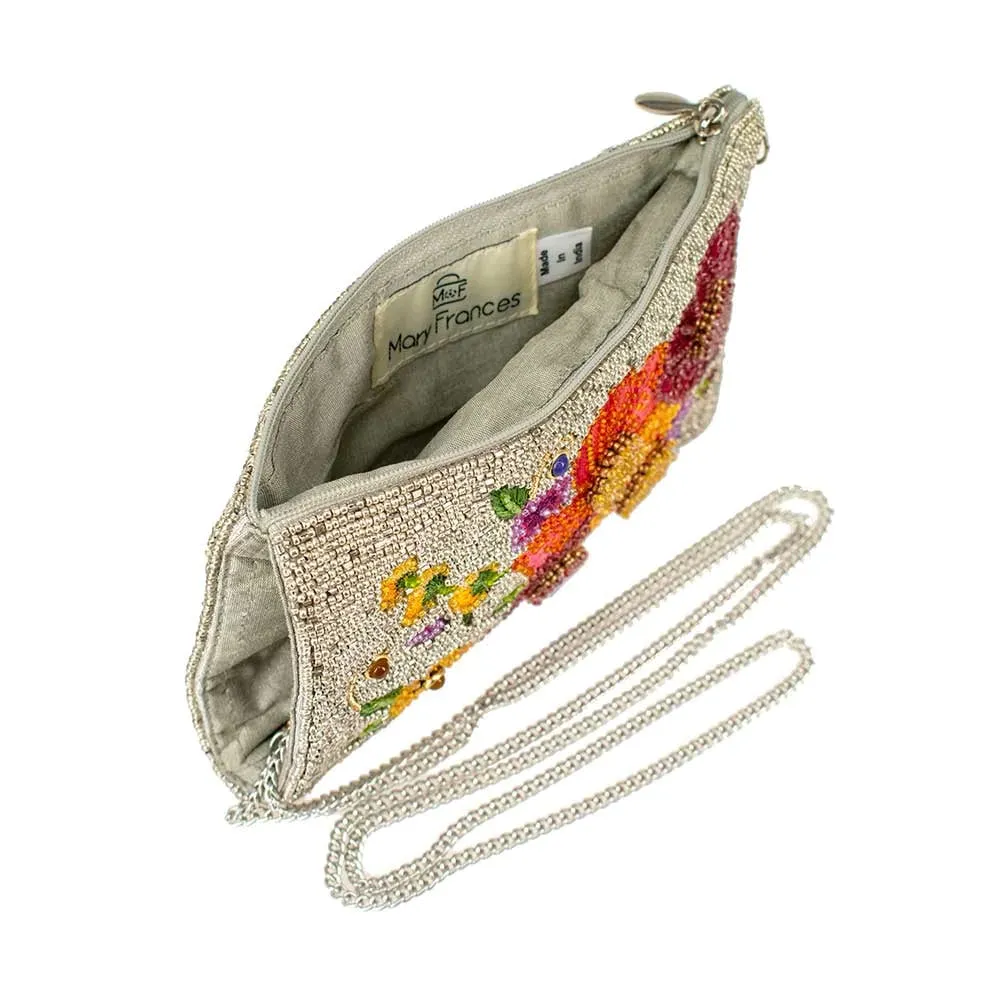 Mary Frances Fierce Beaded Embroidered Budding Romance Silver Crossbody Phone Bag Glasses Silver