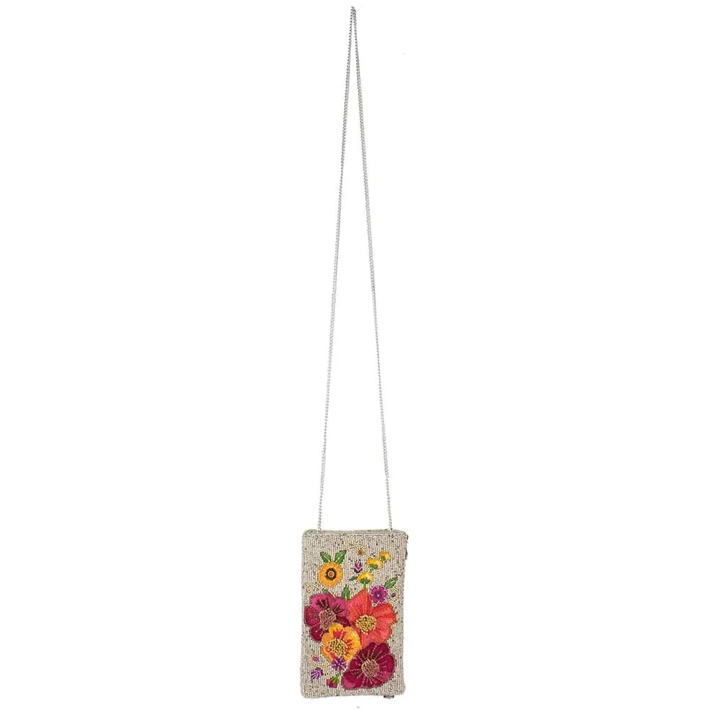 Mary Frances Fierce Beaded Embroidered Budding Romance Silver Crossbody Phone Bag Glasses Silver