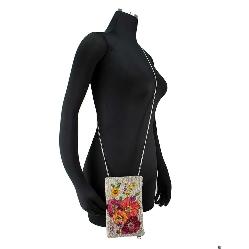 Mary Frances Fierce Beaded Embroidered Budding Romance Silver Crossbody Phone Bag Glasses Silver