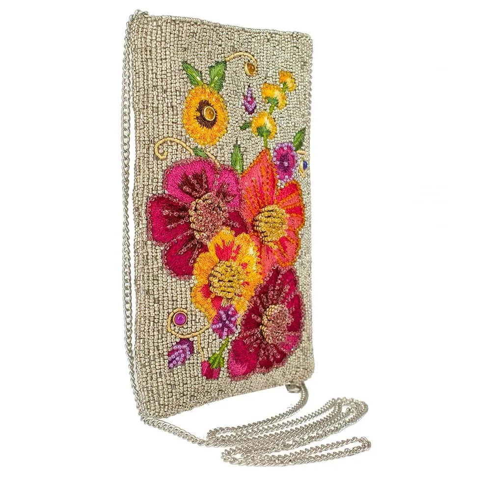 Mary Frances Fierce Beaded Embroidered Budding Romance Silver Crossbody Phone Bag Glasses Silver