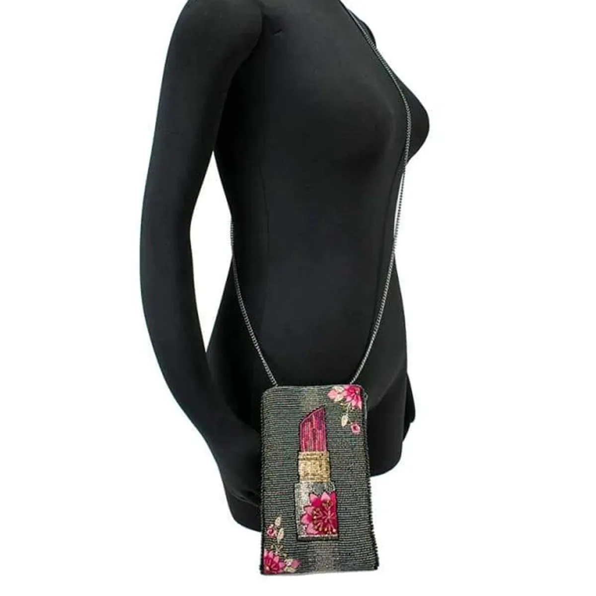 Mary Frances Fierce Beaded Embroidered Glammed Up Phone Glasses Bag Black