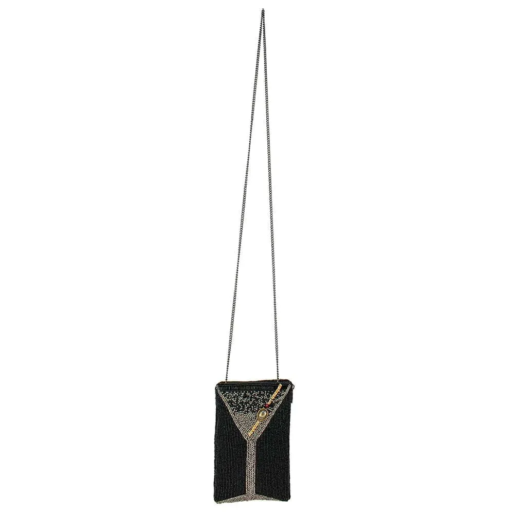 Mary Frances Fierce Beaded Embroidered Make it Dirty Martini Phone Bag Black