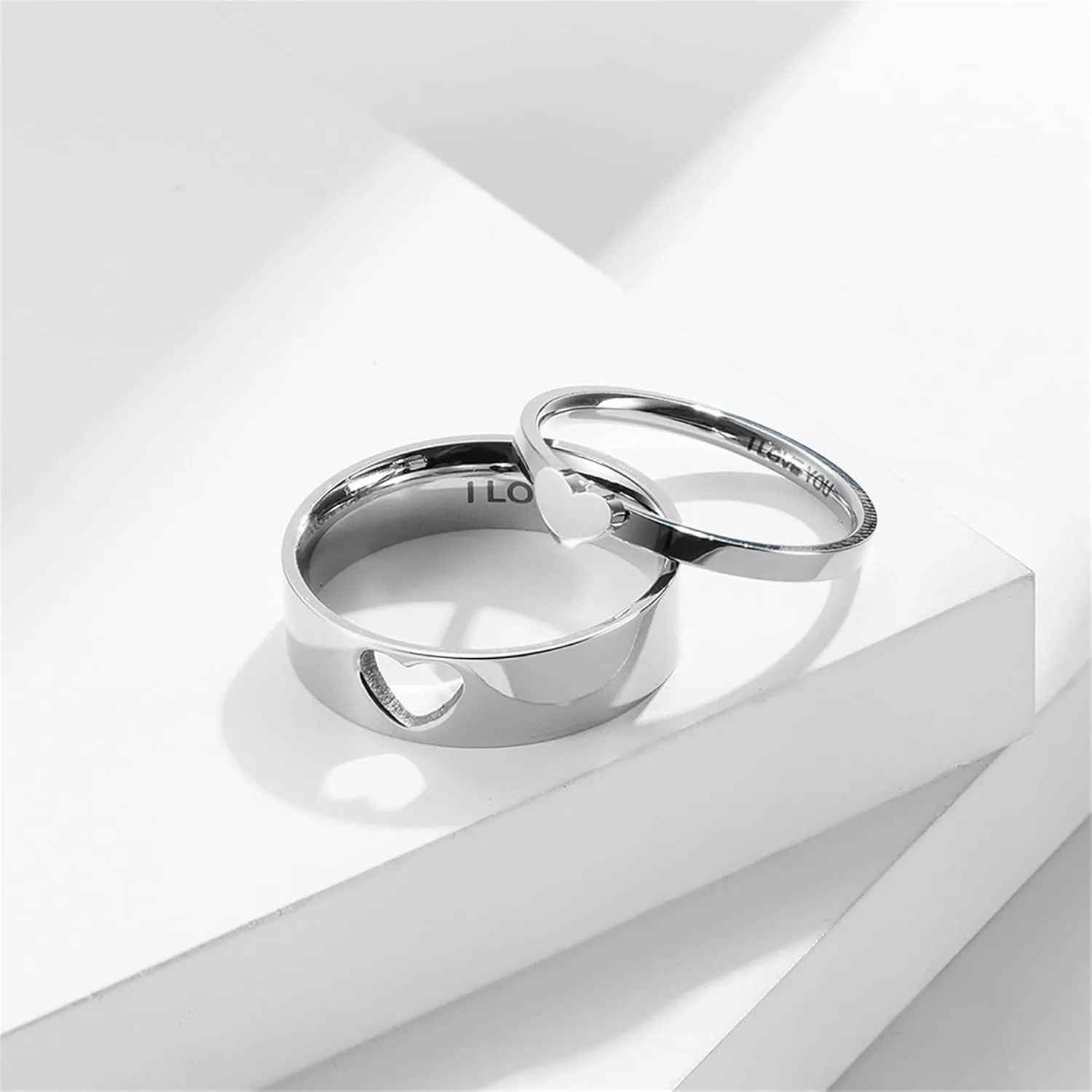 Matching Rings for Couples, Couple Heart Rings Set Couple Rings I LOVE YOU Matching Heart Promise Rings for Her and Her Engagement Wedding Ring