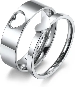 Matching Rings for Couples, Couple Heart Rings Set Couple Rings I LOVE YOU Matching Heart Promise Rings for Her and Her Engagement Wedding Ring