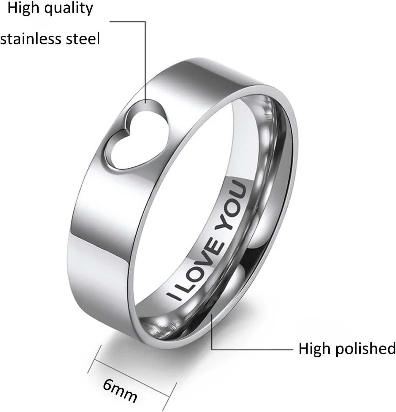 Matching Rings for Couples, Couple Heart Rings Set Couple Rings I LOVE YOU Matching Heart Promise Rings for Her and Her Engagement Wedding Ring