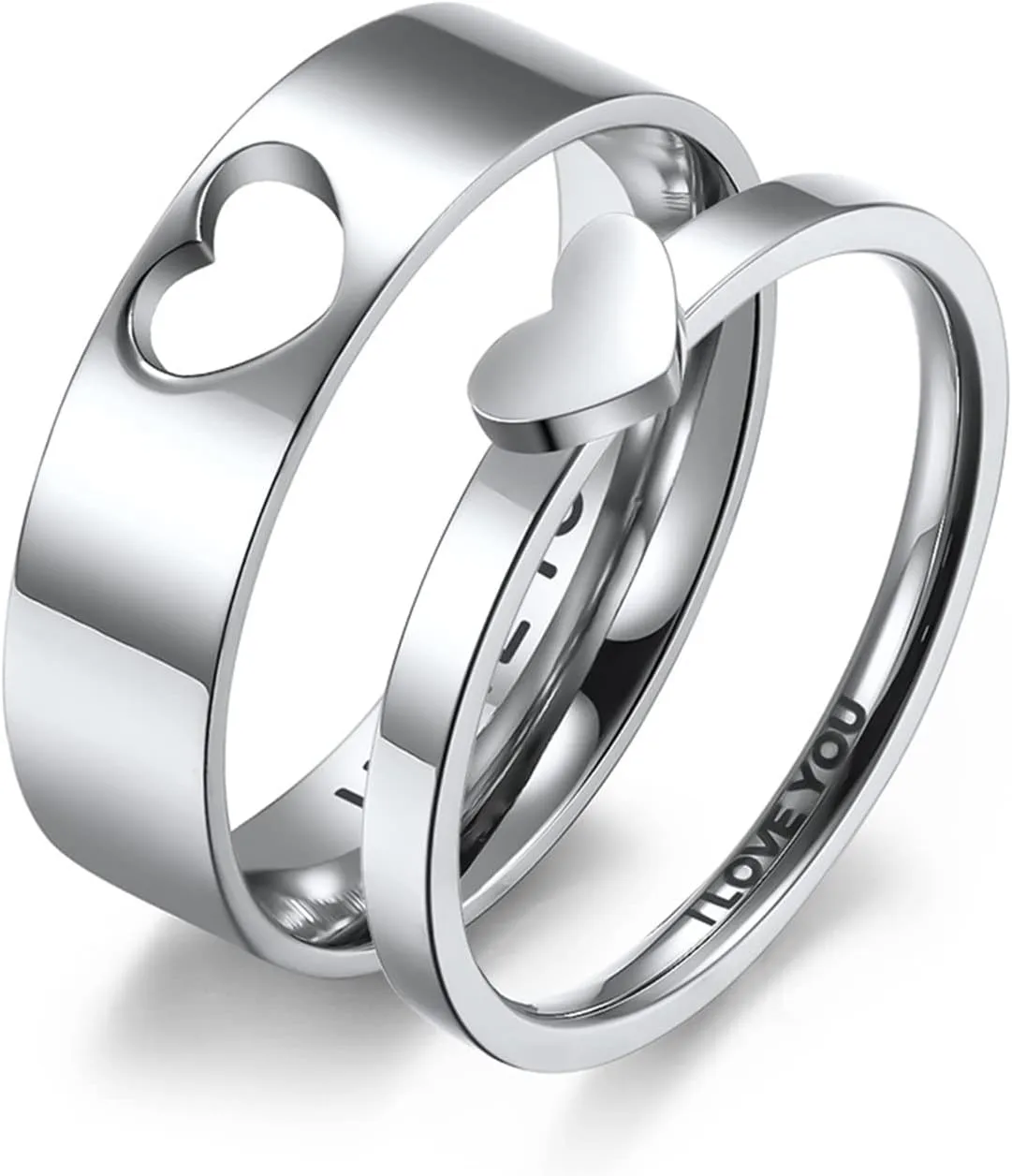 Matching Rings for Couples, Couple Heart Rings Set Couple Rings I LOVE YOU Matching Heart Promise Rings for Her and Her Engagement Wedding Ring
