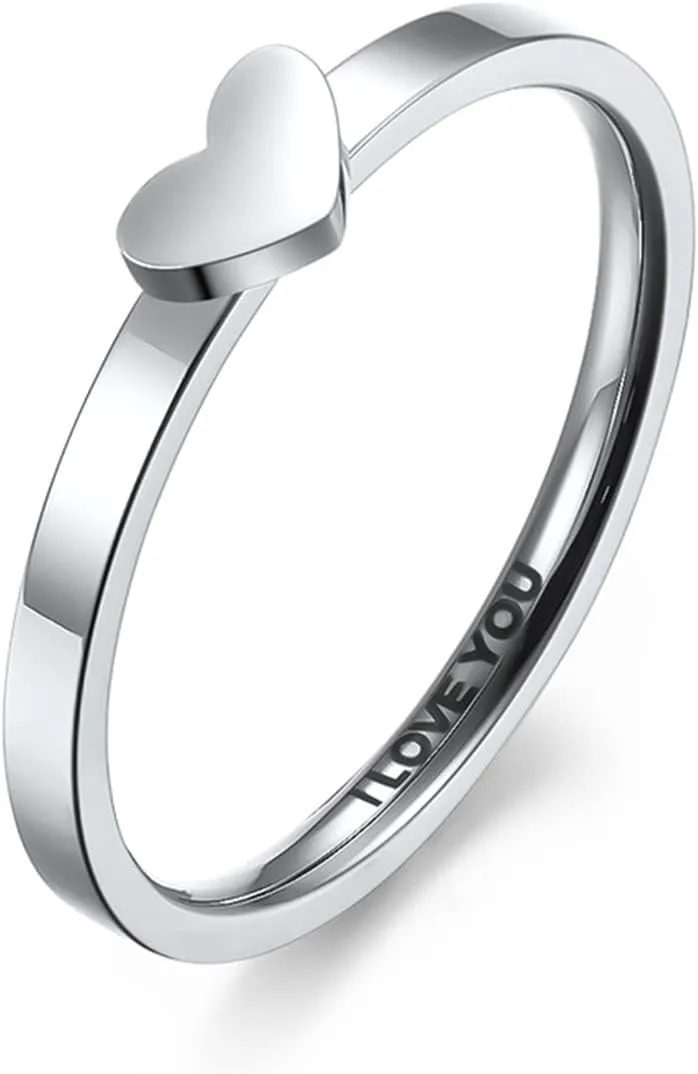 Matching Rings for Couples, Couple Heart Rings Set Couple Rings I LOVE YOU Matching Heart Promise Rings for Her and Her Engagement Wedding Ring