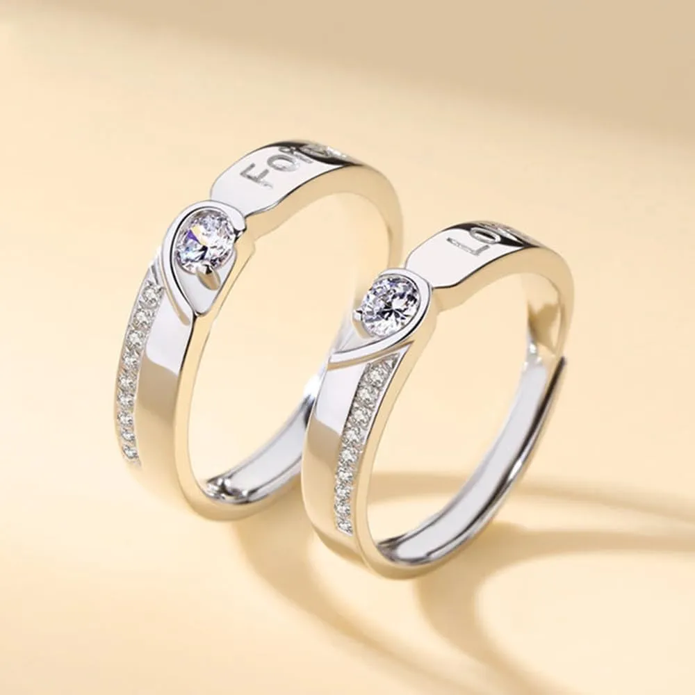 Matching Rings for Couples - Romantic Heart Design | Adjustable Hypoallergenic Wedding Bands Engagement Ring Sets for Him and Her Valentine's Day Gifts