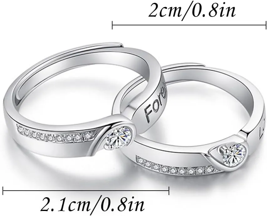Matching Rings for Couples - Romantic Heart Design | Adjustable Hypoallergenic Wedding Bands Engagement Ring Sets for Him and Her Valentine's Day Gifts