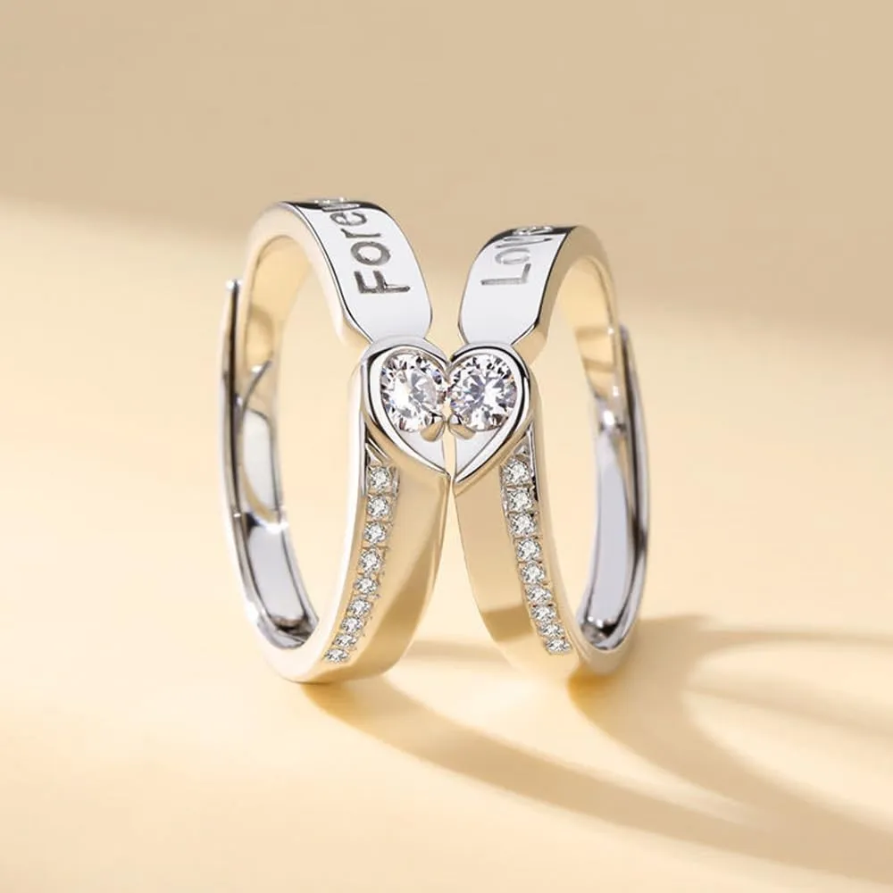 Matching Rings for Couples - Romantic Heart Design | Adjustable Hypoallergenic Wedding Bands Engagement Ring Sets for Him and Her Valentine's Day Gifts