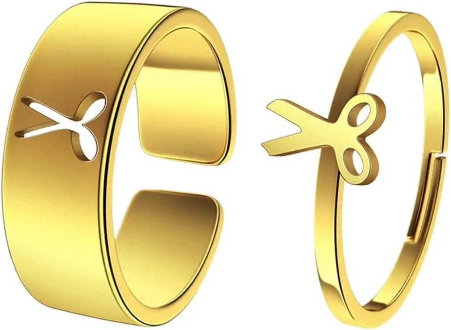 Matching Scissor Couple Rings Hypoallergenic Stainless Steel Adjustable Open Rings Unique Love Symbol for Women Men Unisex Gift for Anniversary Valentine's Wedding