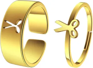 Matching Scissor Couple Rings Hypoallergenic Stainless Steel Adjustable Open Rings Unique Love Symbol for Women Men Unisex Gift for Anniversary Valentine's Wedding