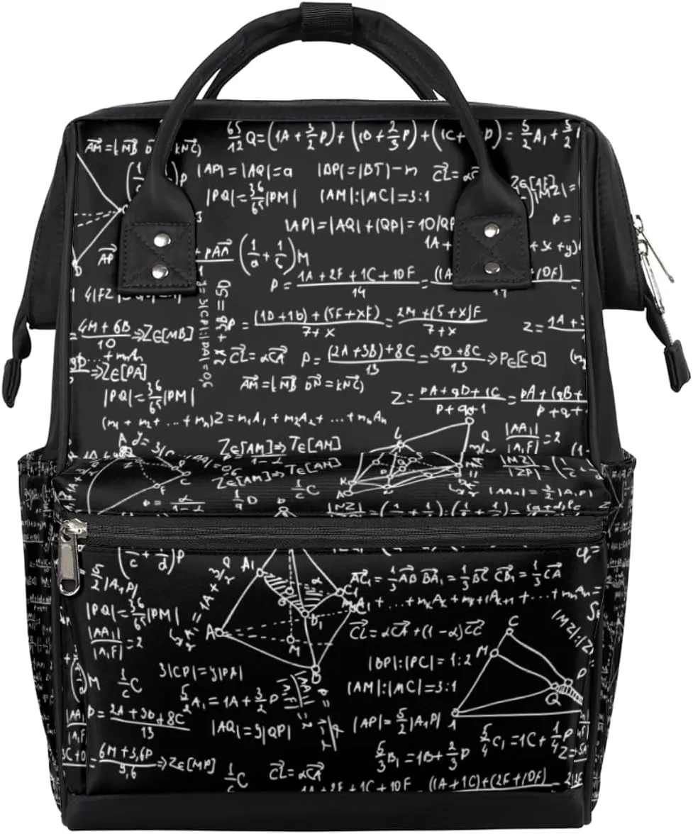 Maths Seamless Pattern Diaper Bag Tote Large Capacity Waterproof with Adjustable Shoulder Strap and Pram Straps Mommy Bag for Hospital Beach Weekender Travel