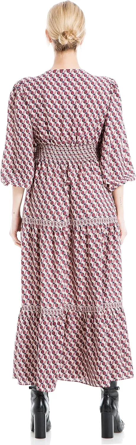 Max Studio Women's Elbow Sleeve V-Neck Tiered Maxi Dress