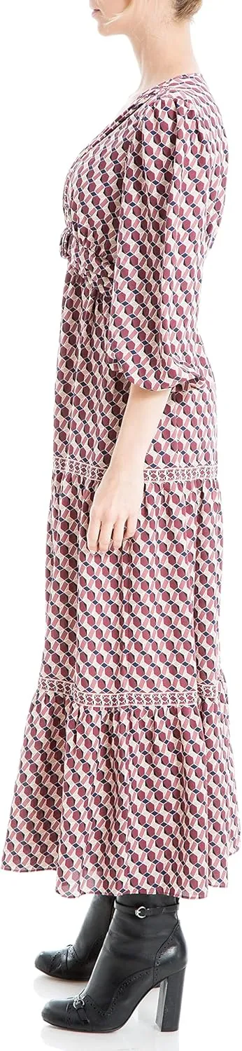 Max Studio Women's Elbow Sleeve V-Neck Tiered Maxi Dress