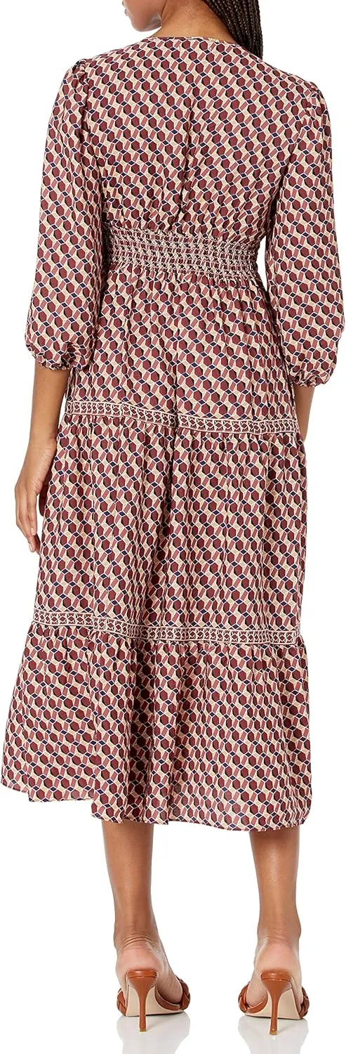 Max Studio Women's Elbow Sleeve V-Neck Tiered Maxi Dress