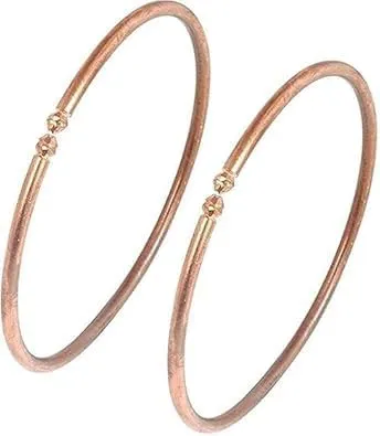 Men and Women Pure Traditional Copper Anklet Kada Set, Rose Gold Tone, 2Pieces Design Adjustable Ankle Leg Kada - 4 to 8 Inch DIameter