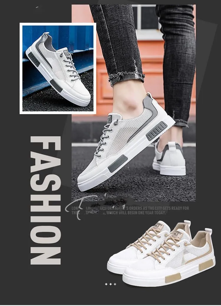 Men's Comfortable Lace Up Mesh Breathable Skateboard Shoes Lightweight Low Top Sneakers Casual Athletic Walking Shoes