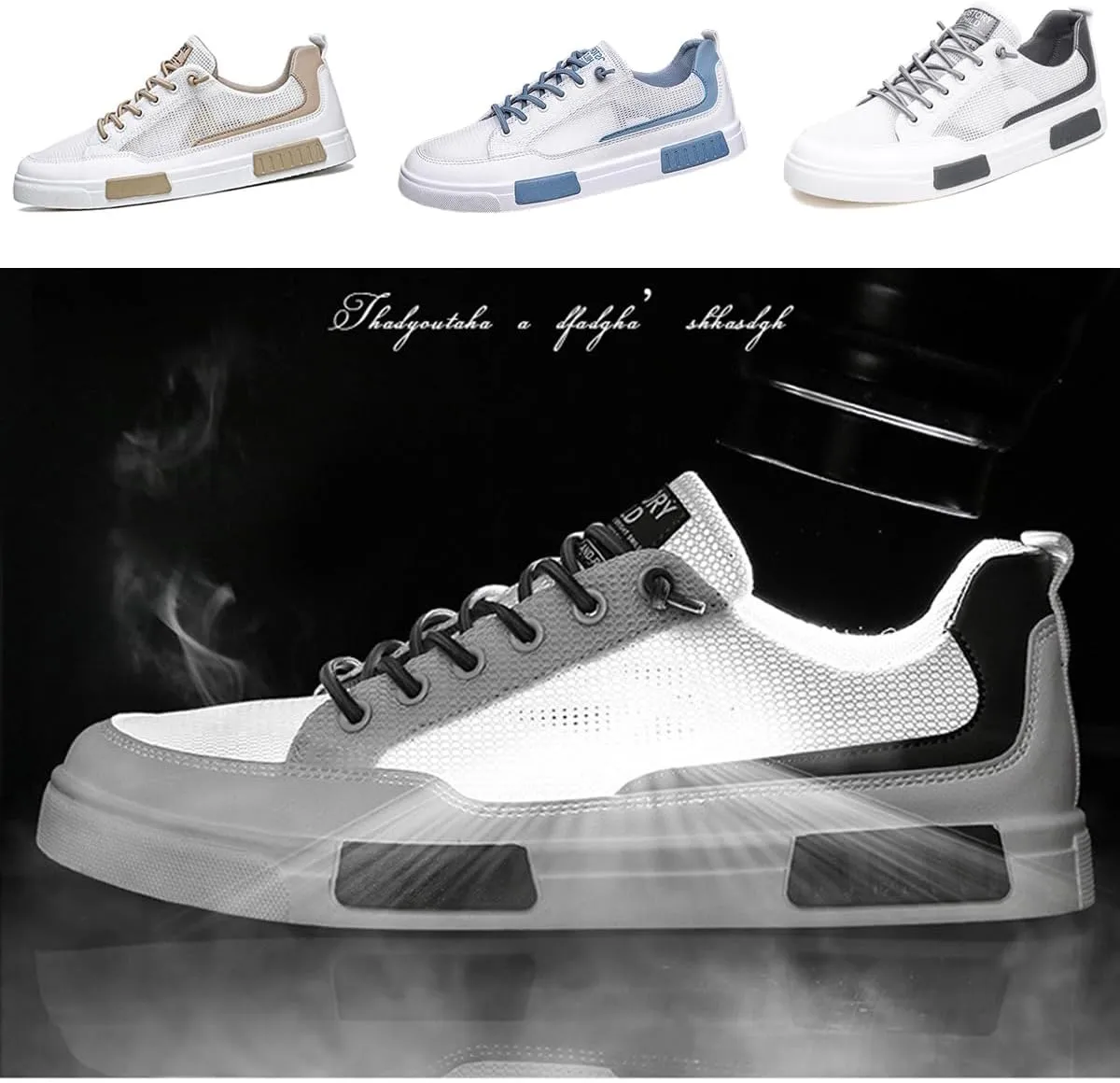 Men's Comfortable Lace Up Mesh Breathable Skateboard Shoes Lightweight Low Top Sneakers Casual Athletic Walking Shoes