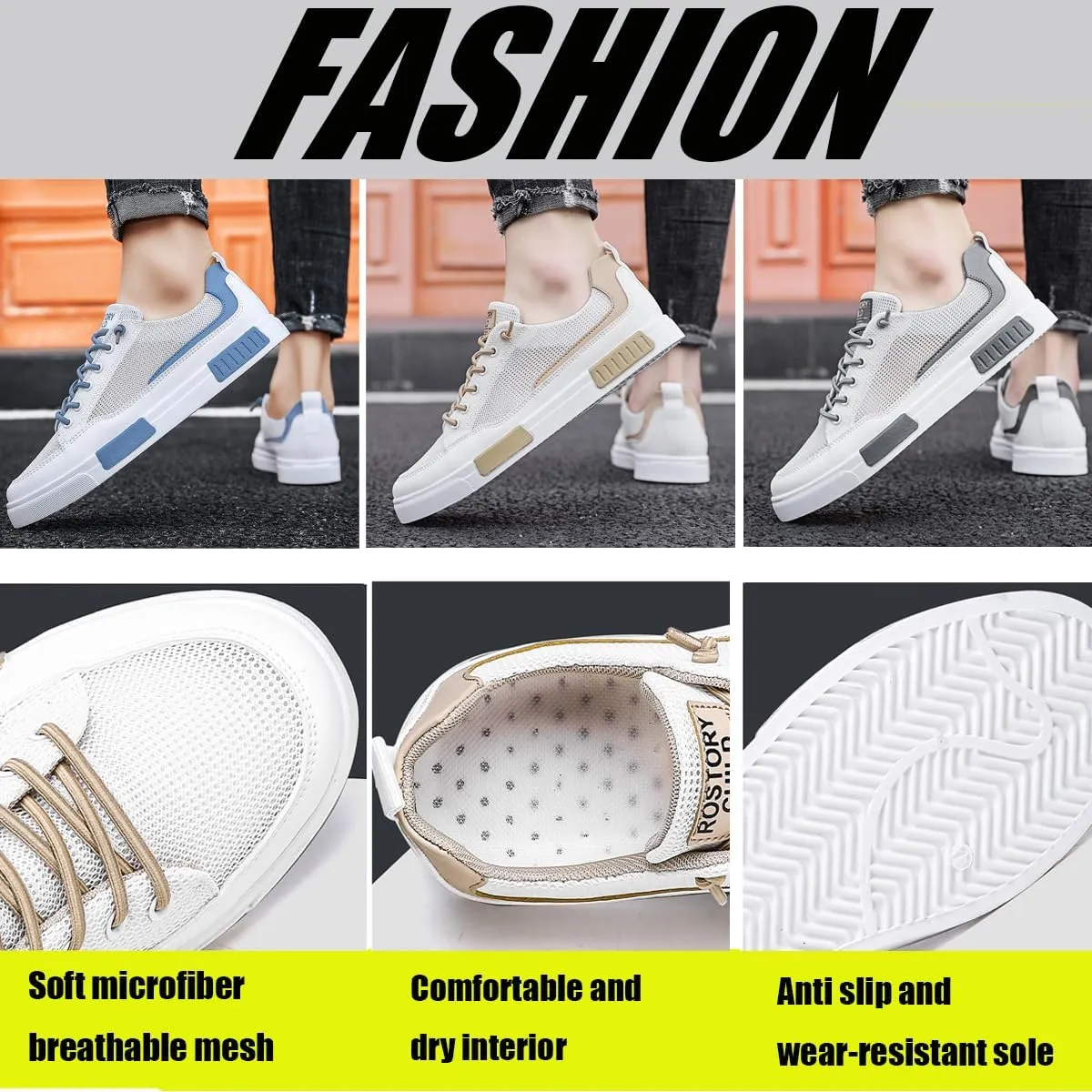 Men's Comfortable Lace Up Mesh Breathable Skateboard Shoes Lightweight Low Top Sneakers Casual Athletic Walking Shoes