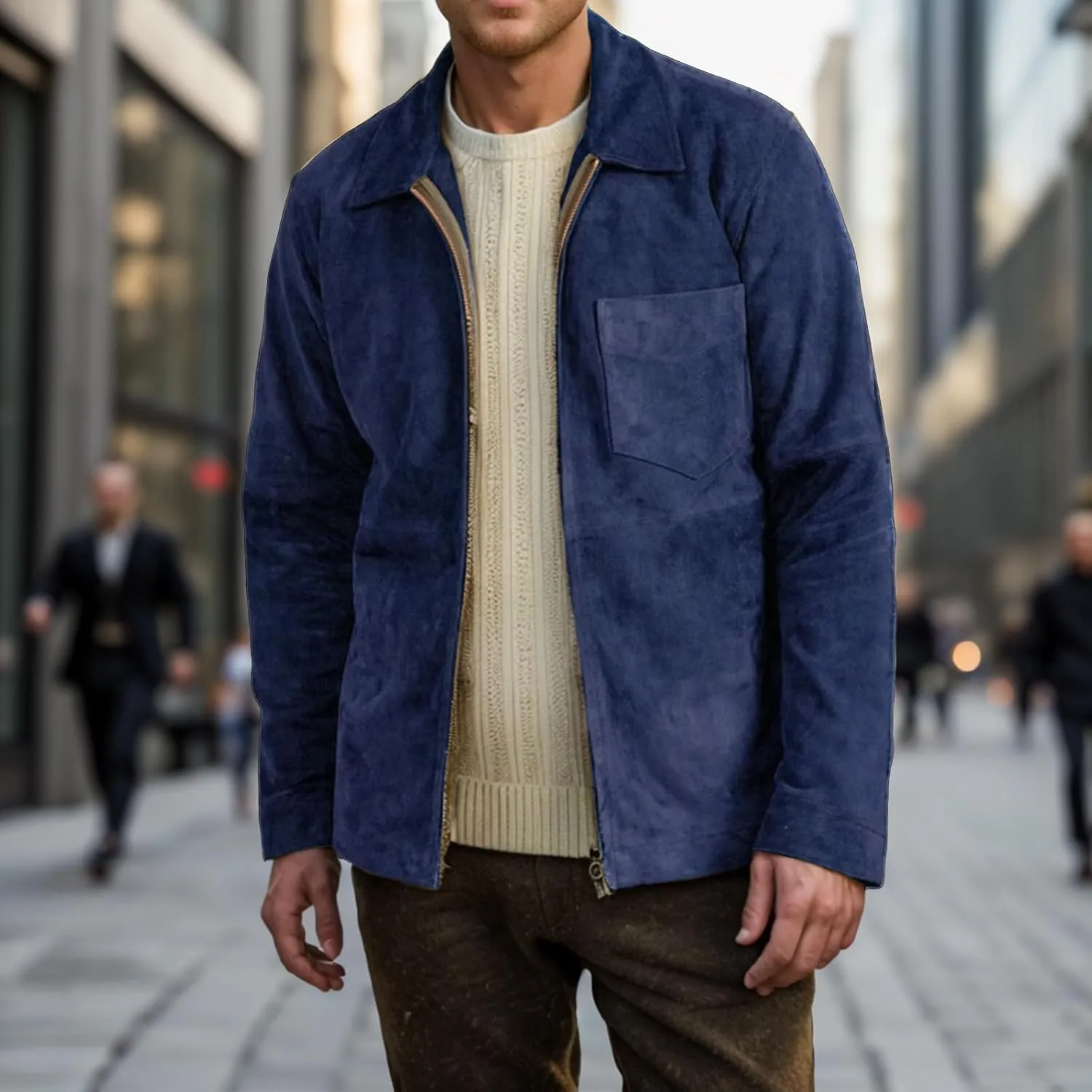 Men's Lightweight Jackets Vintage Faux Suede Bomber Coats Full Zip Up Stand Collar Light Fall Casual Windbreaker