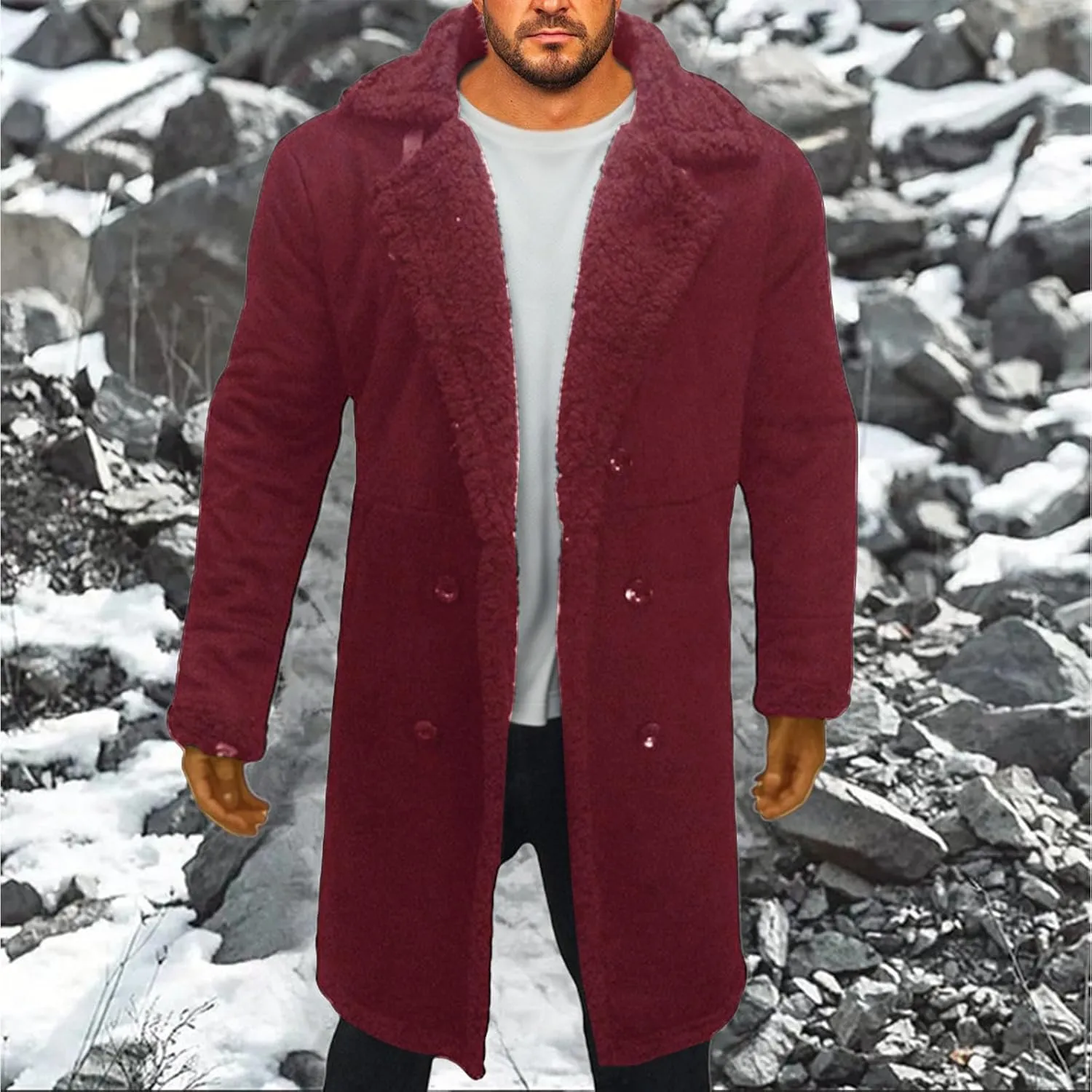 Men's Winter Coats Faux Leather Long Jackets Sherpa Lined Overcoats Fashion Warm Trench Coat Fall Winter Outwear