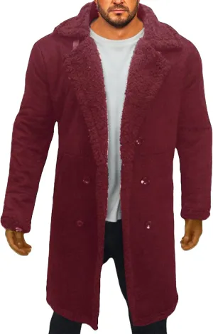 Men's Winter Coats Faux Leather Long Jackets Sherpa Lined Overcoats Fashion Warm Trench Coat Fall Winter Outwear
