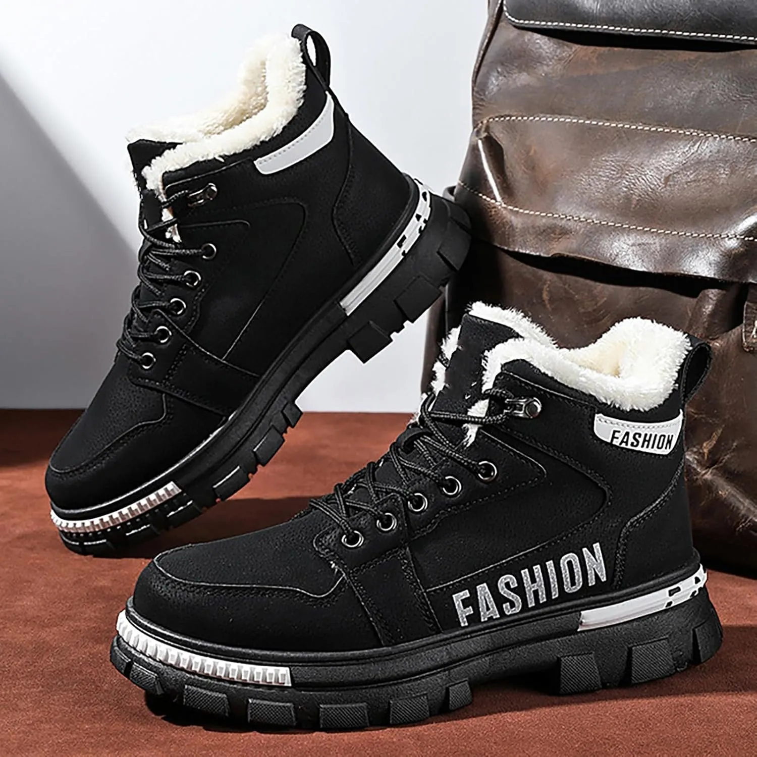 Mens Work Boots Wide Width Hiking Sneakers Warm Fur Lined Womens Safety Toe Shoes Food Service Platform Sneakers Indestructible Hike Grounded Footwear