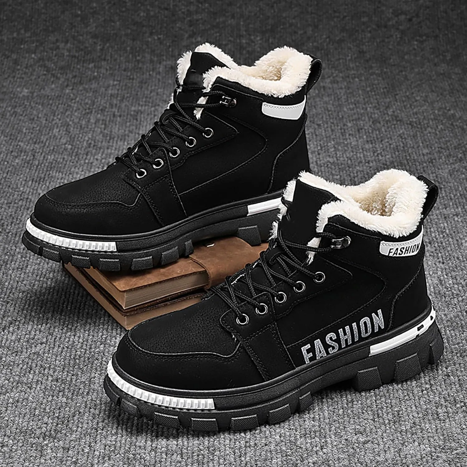 Mens Work Boots Wide Width Hiking Sneakers Warm Fur Lined Womens Safety Toe Shoes Food Service Platform Sneakers Indestructible Hike Grounded Footwear