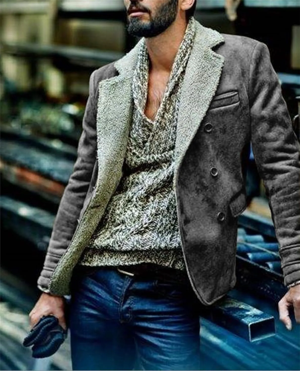 Mens Zip Up Jackets Long Sleeves Lapel Windbreakers with Pocket Loose Coats Fashion Thicken Clothes Winter