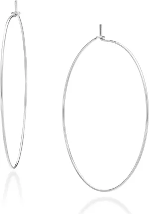 Miabella 925 Sterling Silver or 18K Gold Plated Super Thin Threader Wire Hoop Earrings for Women Made in Italy