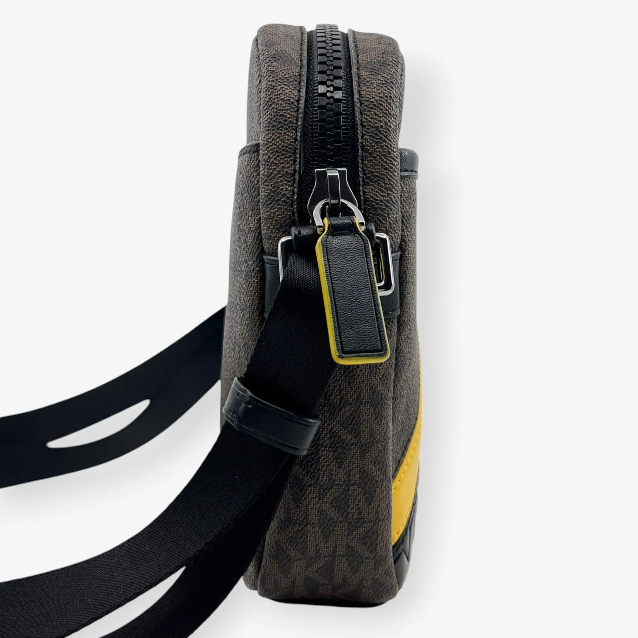 Michael Kors Brown Canvas & Faux Leather Flight Crossbody Bag