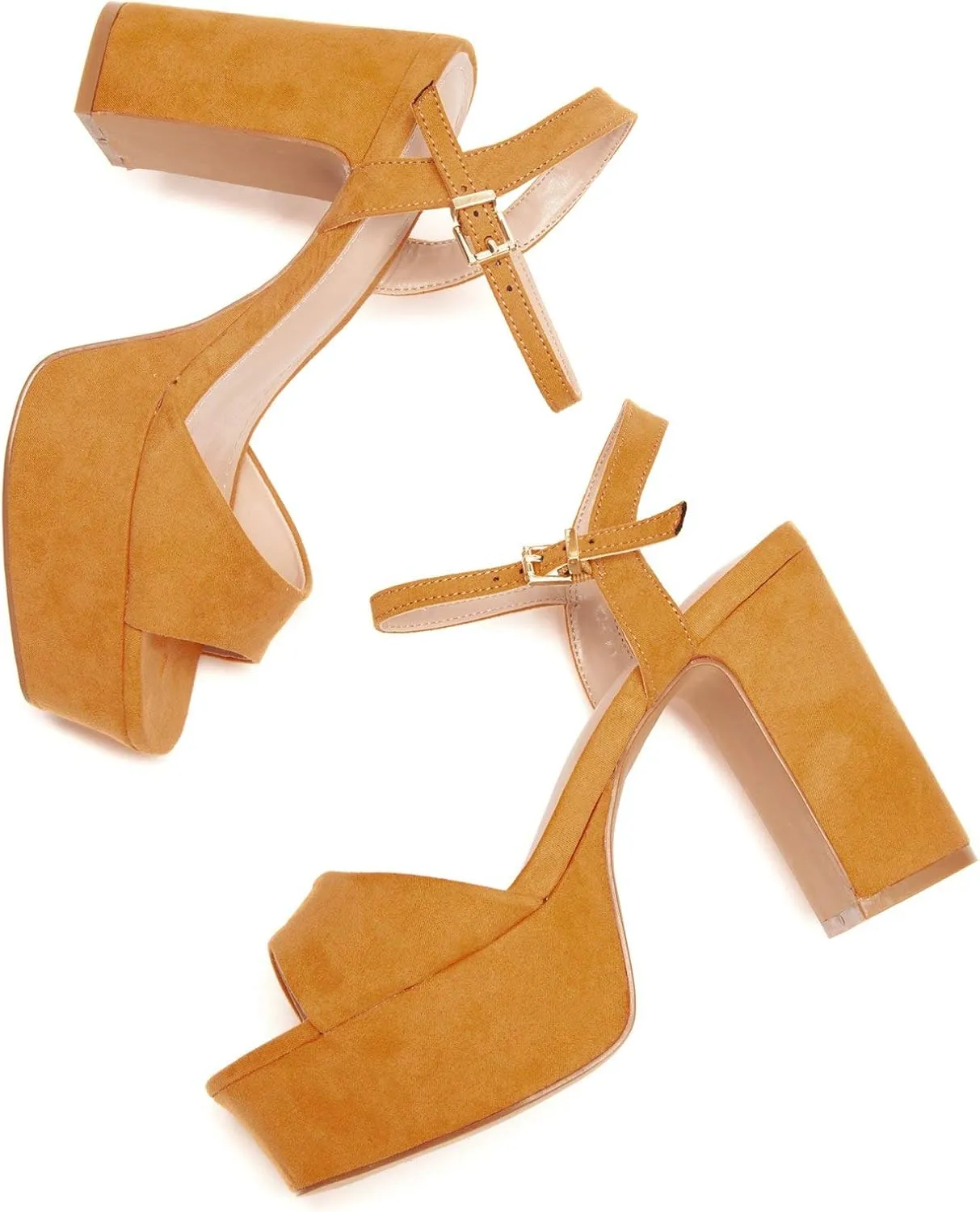 Michelle Parker Shoe Republic Sheena Black Vegan Suede Open Toe Chunky Heel Platform Sandals