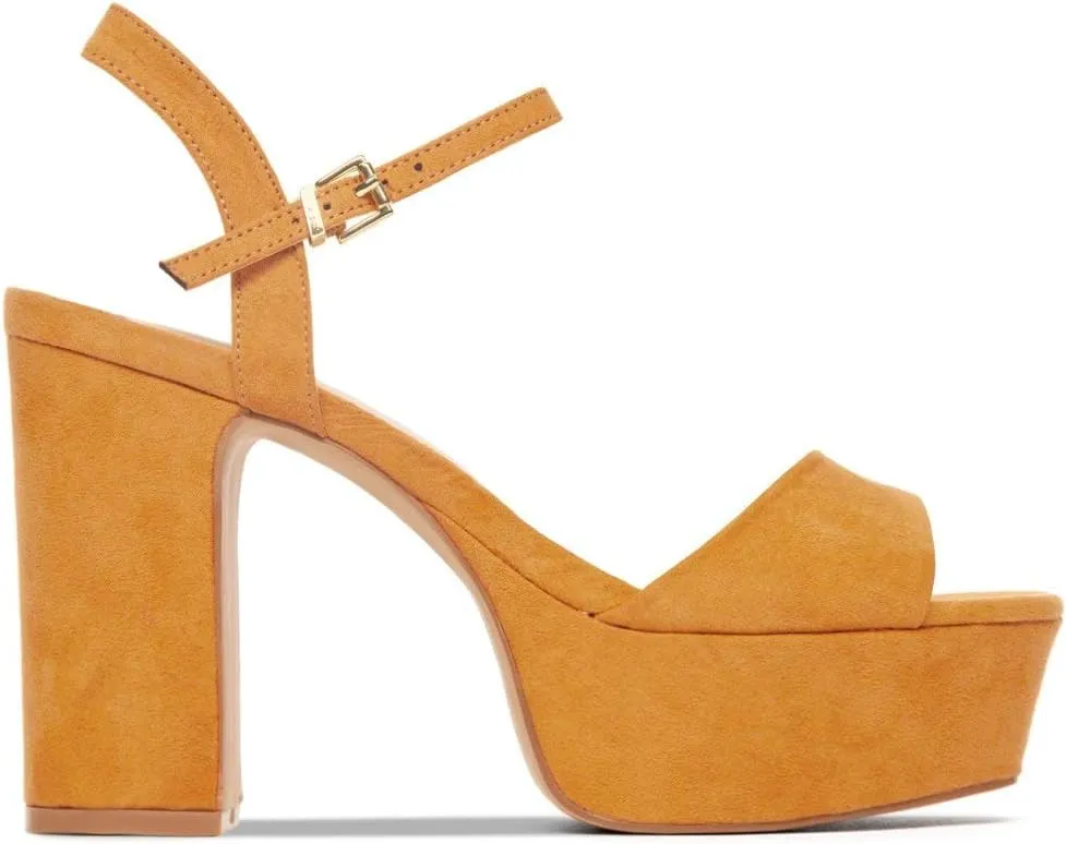 Michelle Parker Shoe Republic Sheena Black Vegan Suede Open Toe Chunky Heel Platform Sandals