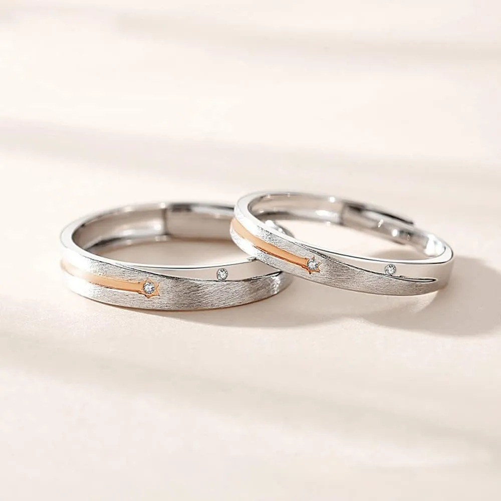 MIKAMU Couple Rings 925 Sterling Silver Adjustable Open meteor Rings Engagement Pair Rings Rings for Men Rings for Women Wedding Promise Engagement Anniversary Ring