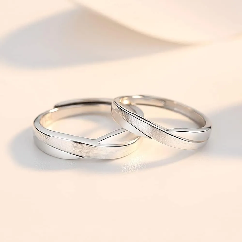 MIKAMU overlapping Couple Rings 925 Sterling Silver Adjustable Open Rings Engagement Pair Rings Rings for Men Rings for Women Wedding Promise Engagement Anniversary Ring