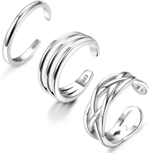 MILACOLATO 3Pcs Sterling Silver Toe Rings for Women 18K White Gold Plated Turquoise CZ Wrap Cuff Simple Band Toe Rings Hypoallergenic Adjustable Toe Rings Summer Beach Foot Jewelry Set