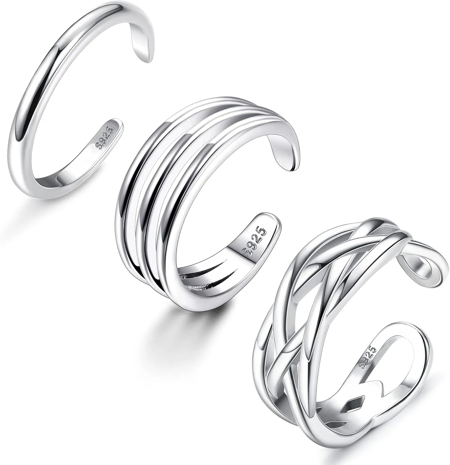 MILACOLATO 3Pcs Sterling Silver Toe Rings for Women 18K White Gold Plated Turquoise CZ Wrap Cuff Simple Band Toe Rings Hypoallergenic Adjustable Toe Rings Summer Beach Foot Jewelry Set