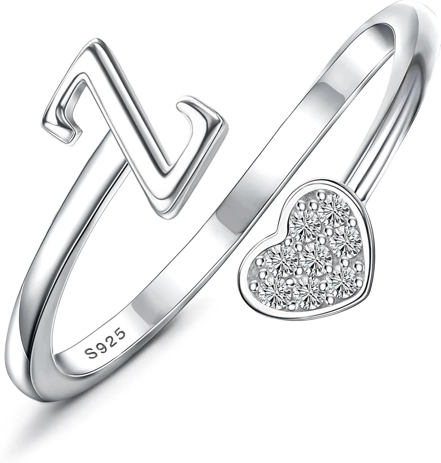 MILACOLATO 925 Sterling Silver Initial Rings for Women Teen Girl 18K Gold Plated Heart Letter Rings Adjustable Capital Letter Ring Stackable Thumb Pinky Rings for Mothers Daughter Birthday Bridesmaid Gifts Jewelry