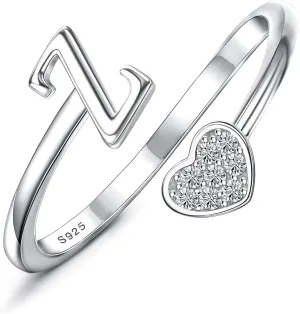 MILACOLATO 925 Sterling Silver Initial Rings for Women Teen Girl 18K Gold Plated Heart Letter Rings Adjustable Capital Letter Ring Stackable Thumb Pinky Rings for Mothers Daughter Birthday Bridesmaid Gifts Jewelry
